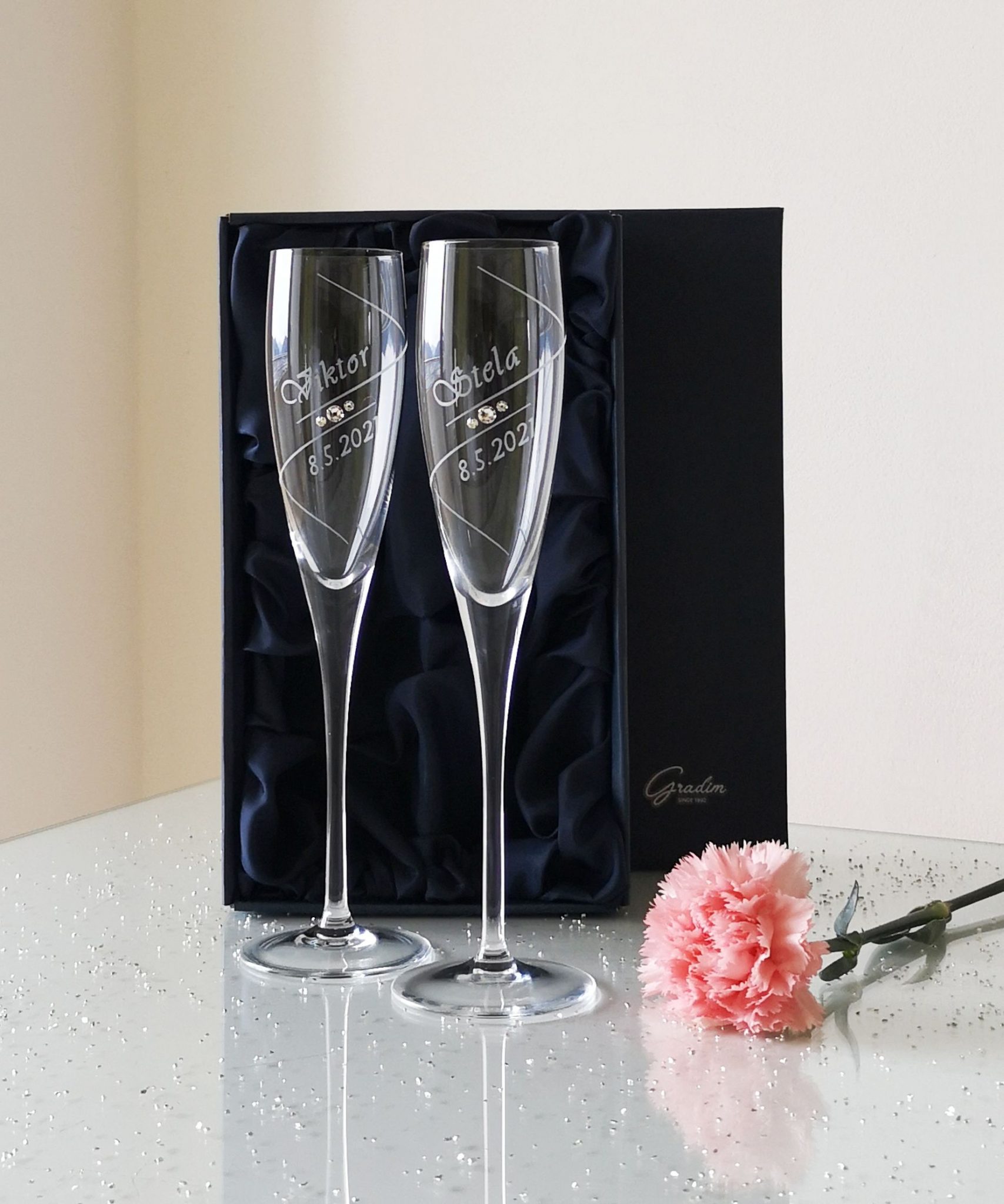 HAND MADE Spiral Gradim crystals, šamp. flauta 180 ml